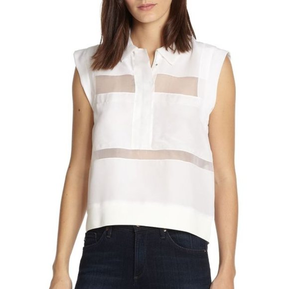 Rebecca Taylor Tops - Rebecca Taylor Collared Sheer Panel Blouse Boxy
